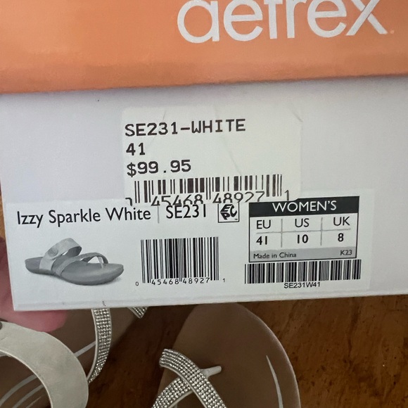 Aetrex Izzy Sparkle White Sandal Silver Rhinestone Size 10 - Picture 10 of 11